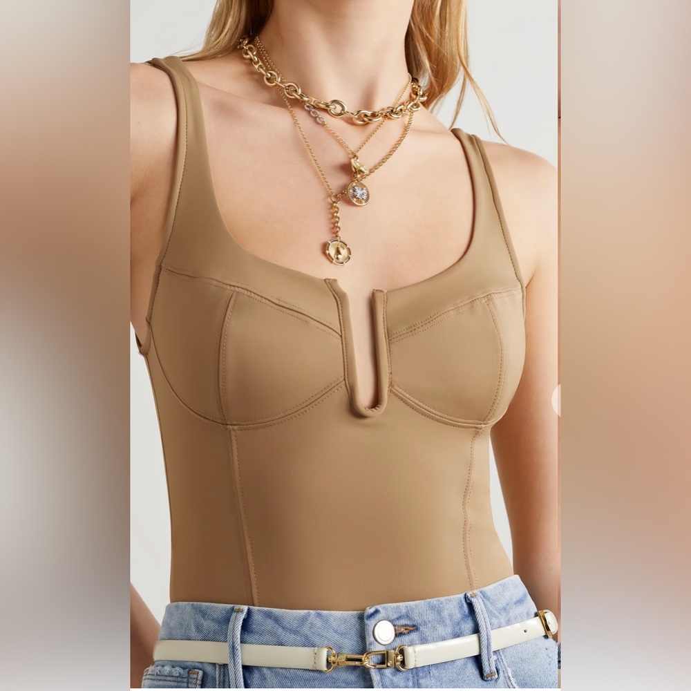 Good American Better Than Leather Cordet Bodysuit | Taupe | size 5 XXL